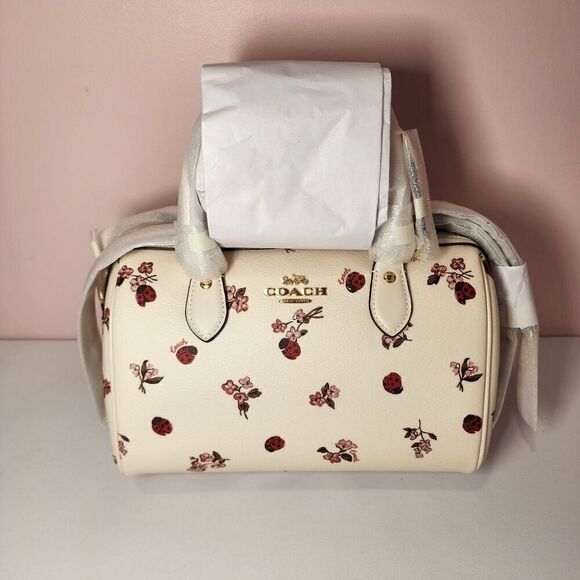 NWT COACH CU272 Rowan Satchel Ladybug Floral Print Crossbody Bag Chalk - Picture 1 of 6
